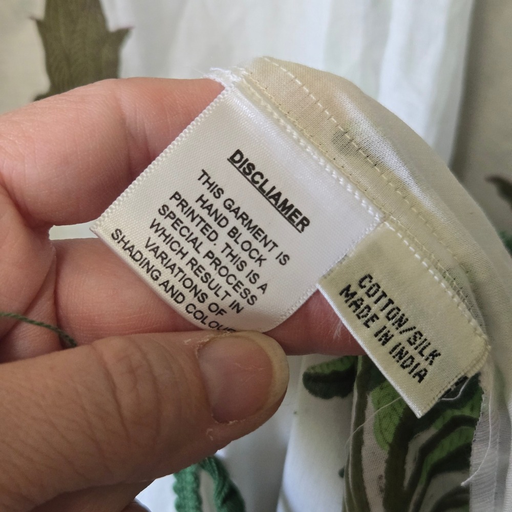 Katie Kime Cotton Silk Palm Tree Kaftan Coverup Green White Tassel Trim One Size - Picture 3 of 9